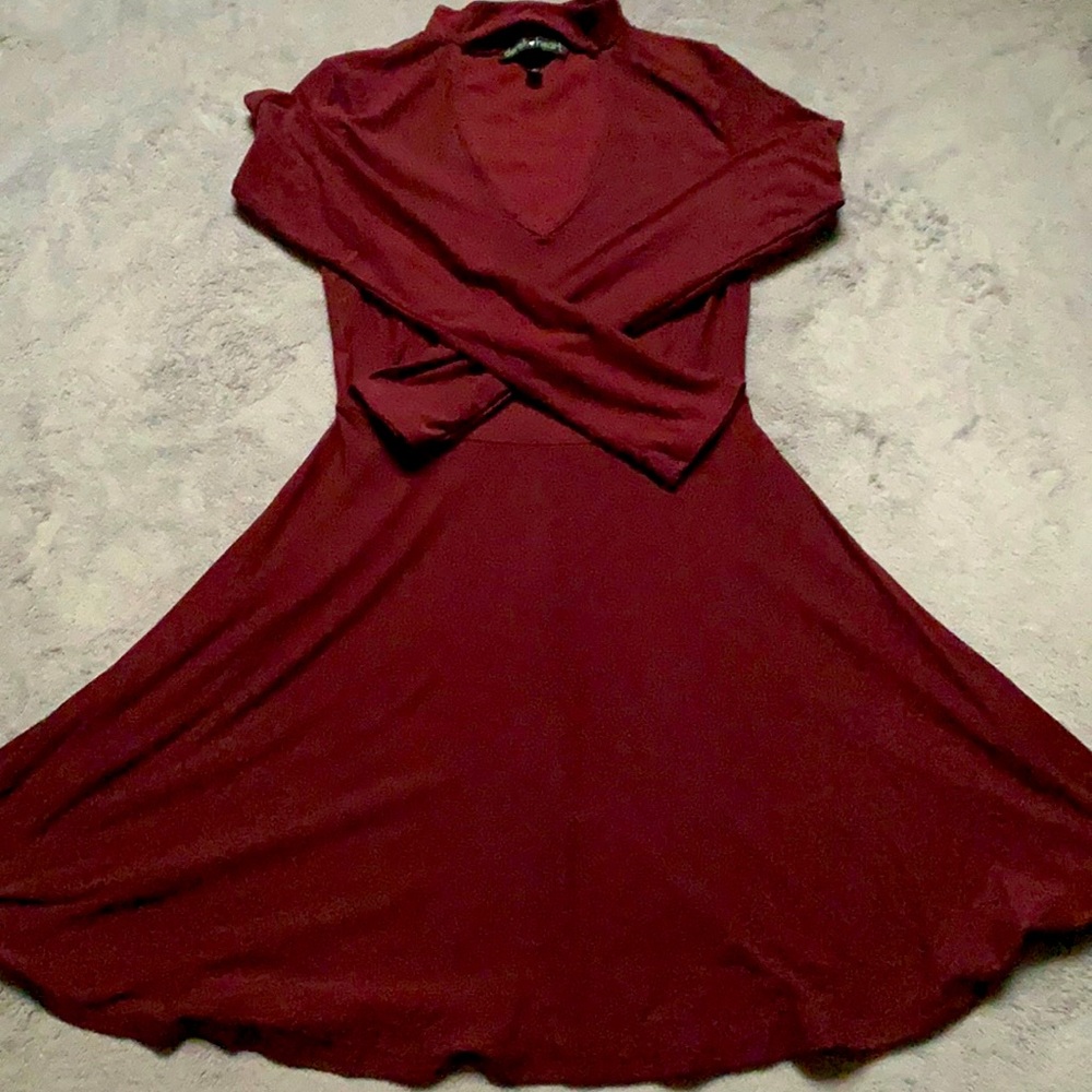 Maroon peek-a-boo long sleeve dress